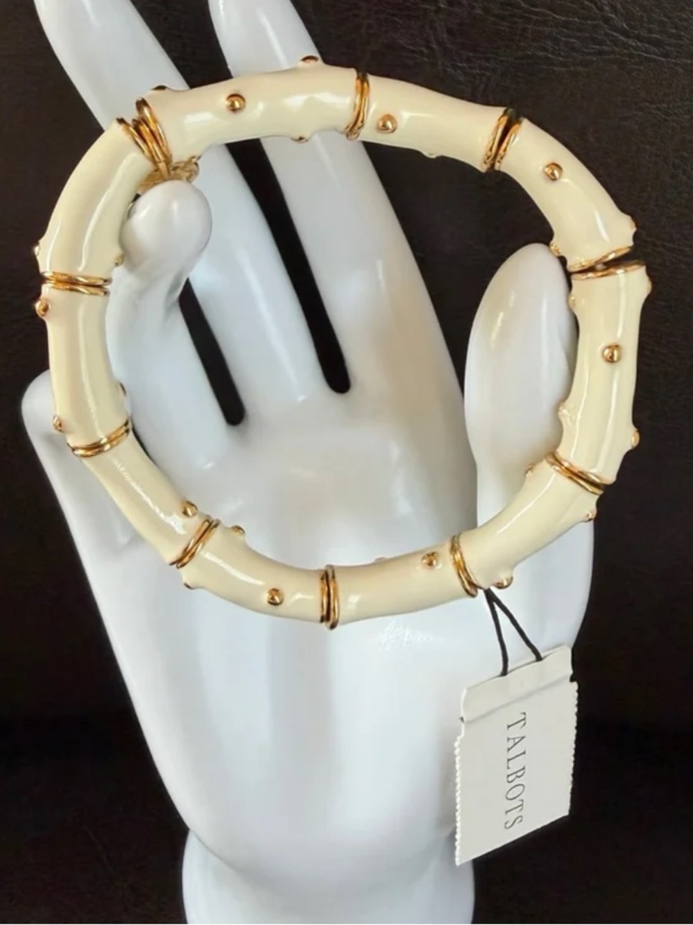 Talbots Enamel Ivory Bamboo-Style Stretch Bracelet with Gold-Tone Accents